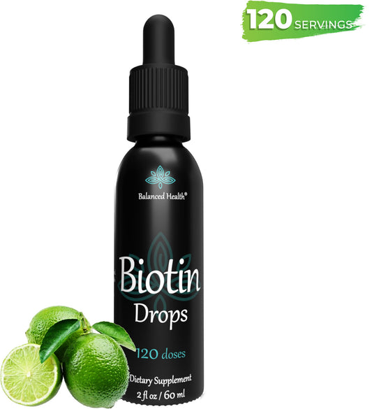 Balanced Health Vitamin B7 - aka Biotin 120 Servings, 2 oz., Key Lime Flavor, Vegan for healthy brain function and immune health